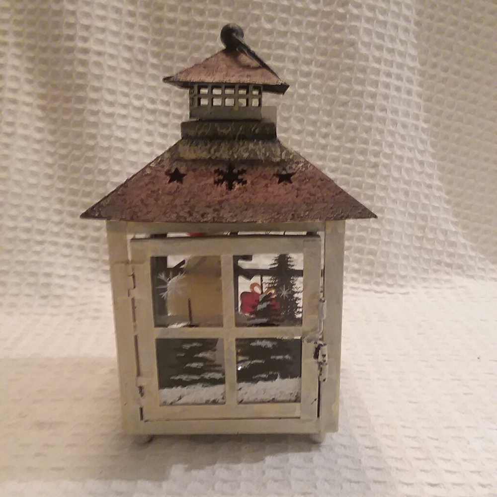 Darice Metal Lantern With Snowmen On Glass Panels